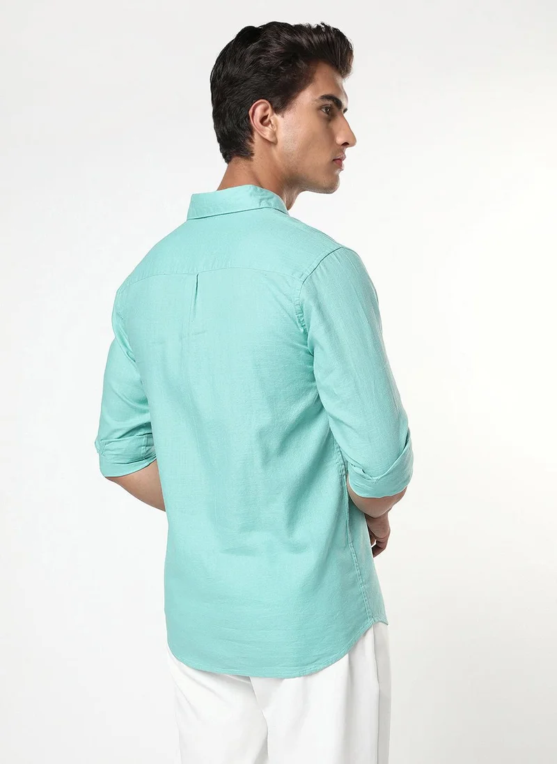 Urbano Fashion  Urbano Fashion Men's Light Teal Linen Blend Full Sleeve Relaxed Fit Casual Solid Shirt for Men | Best Price UAE